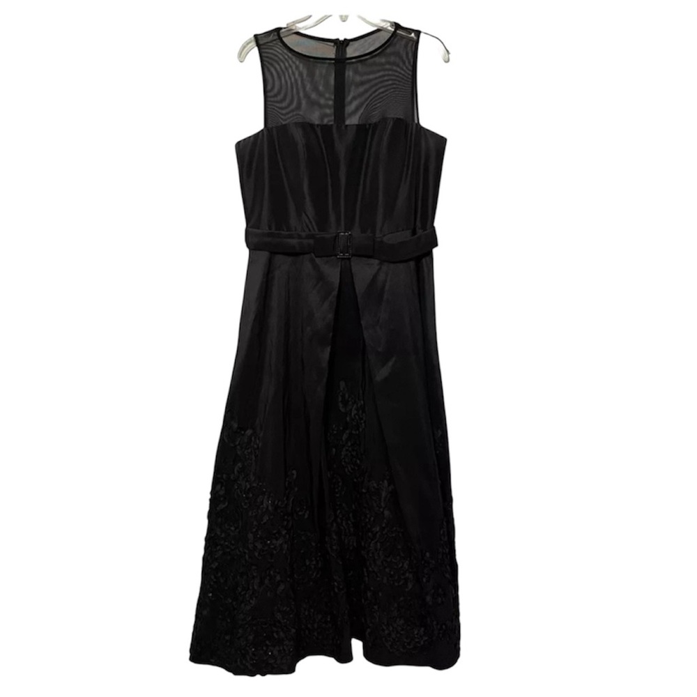 Cachet Maxi Dress Womens 14 Black Mesh Yoke Wedding Formal Witchy Dark‎ Romantic